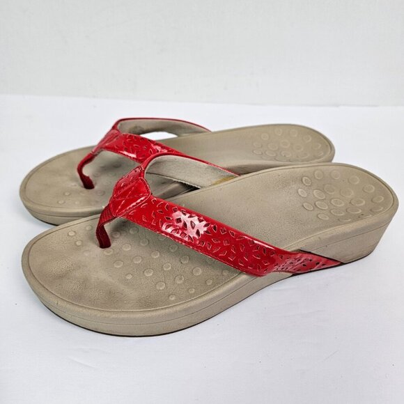 Vionic Zuma Red Faux Patent Leather Wedge Thong Orthotic Comfort Sandal 9 - Picture 5 of 12